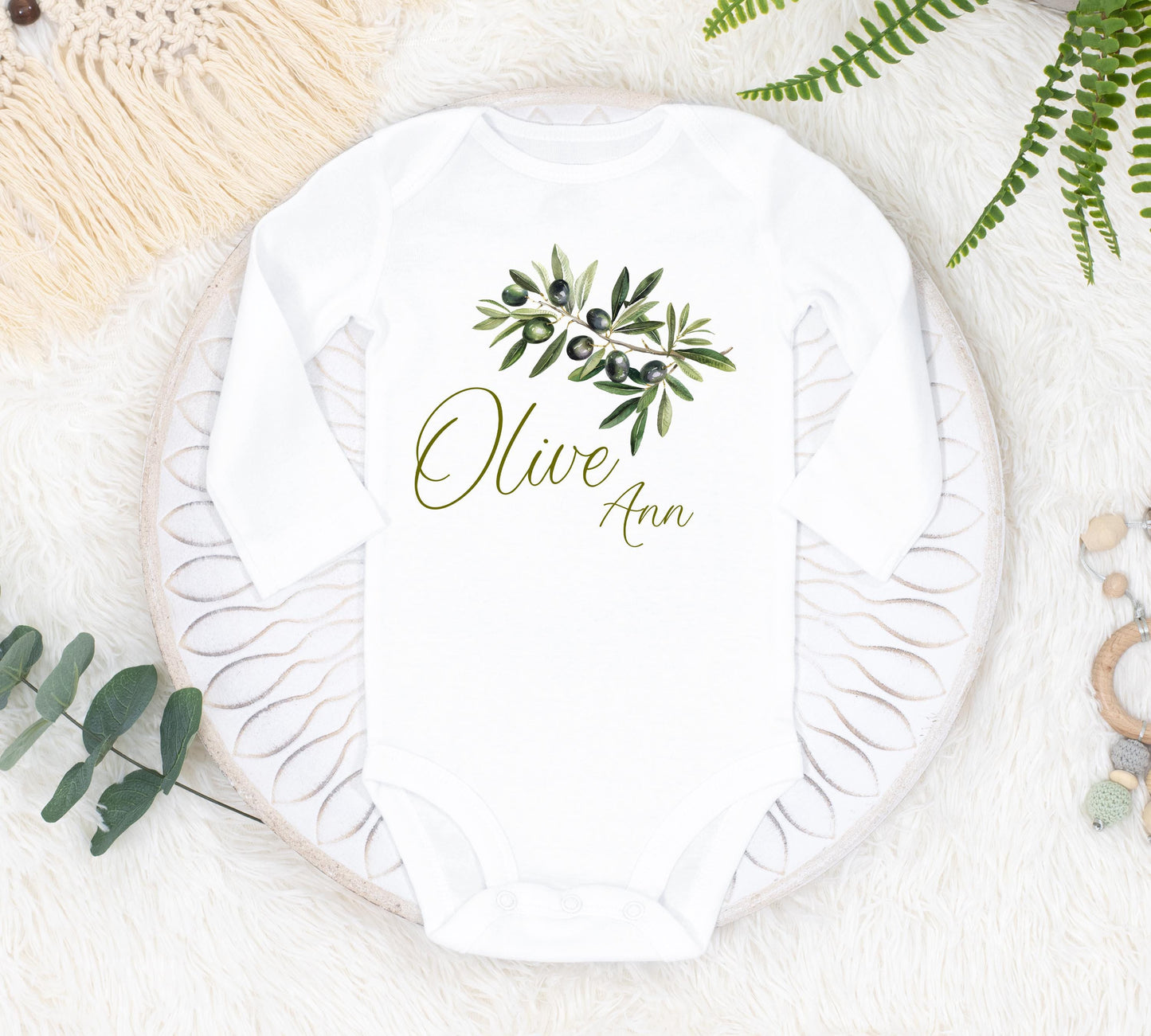 Olive Leaf Baby Bodysuit, F109