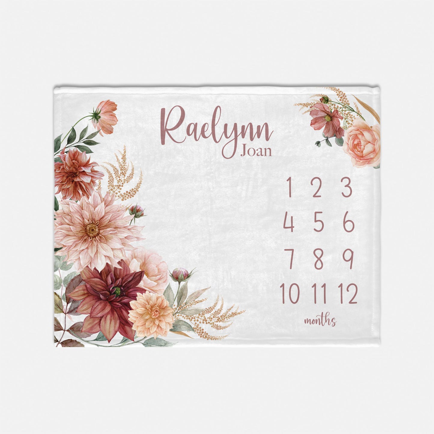 Boho Floral Milestone Baby Girl Blanket, F114