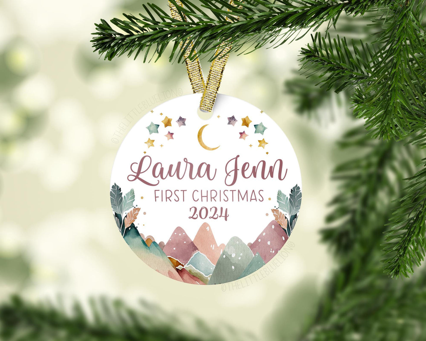Boho Mountains Baby First Christmas Ornament, M33