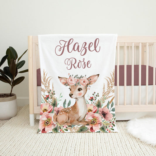 Boho Floral Deer Blanket, W68