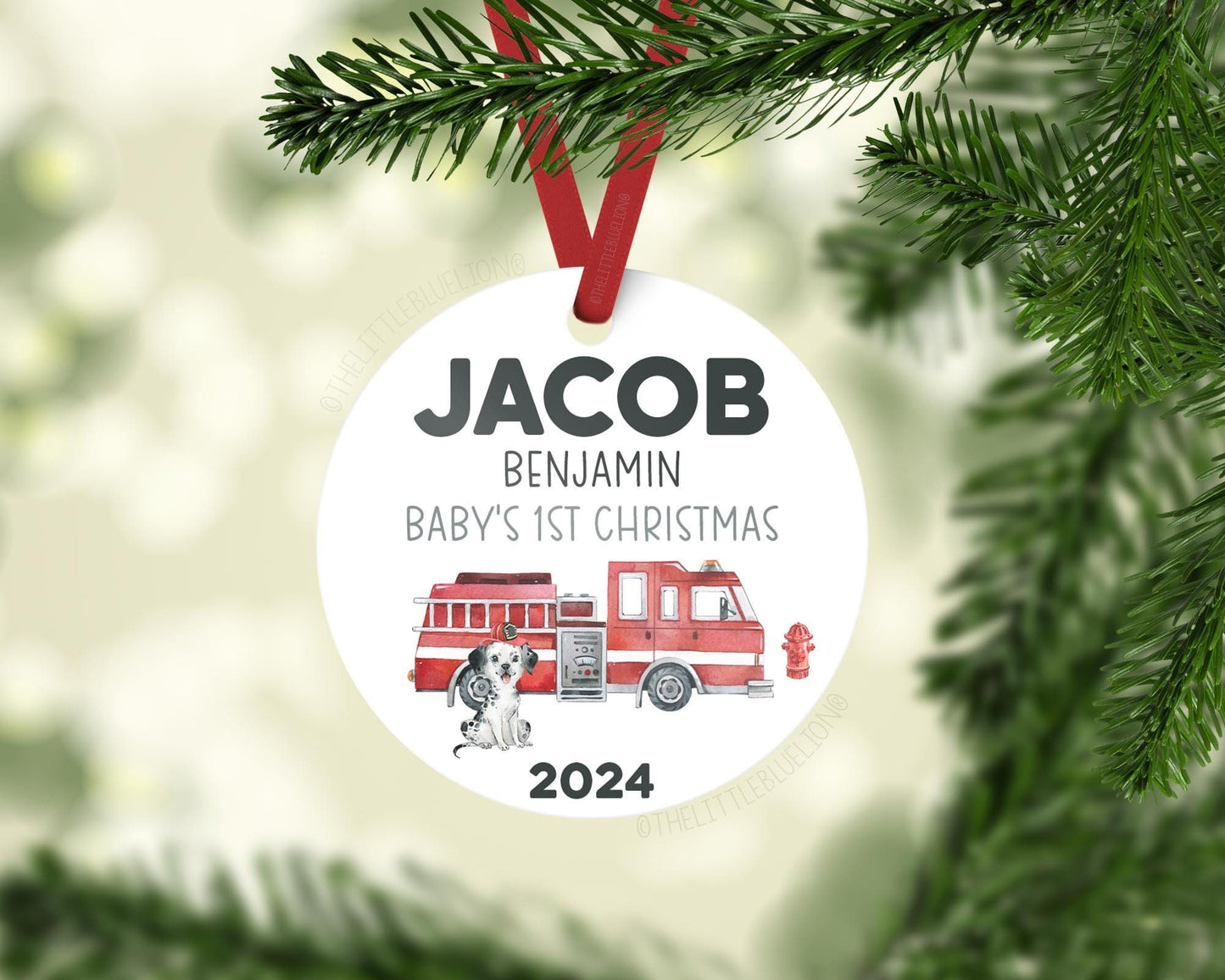 Fire Truck Baby First Christmas Ornament, B64