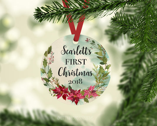Poinsettia Baby 1st Christmas Ornament