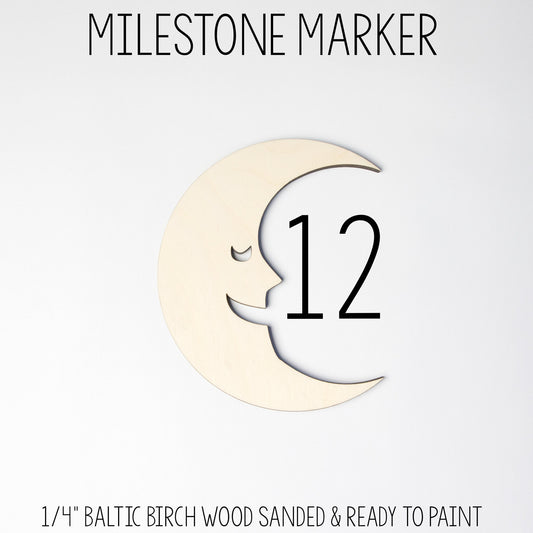 Crescent Moon Face Wooden Milestone Marker