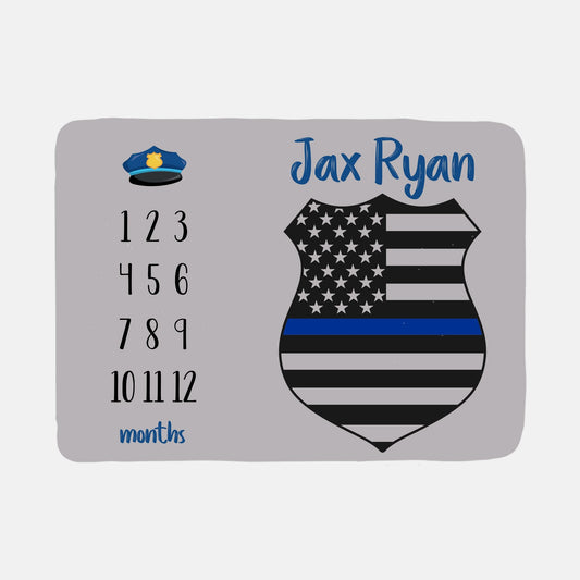 Thin Blue Line Baby Milestone Blanket, Policeman Baby Blanket, B17