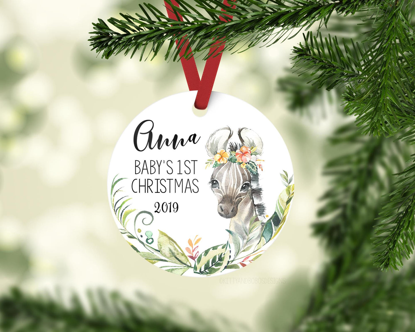 Zebra Baby 1st Christmas Ornament