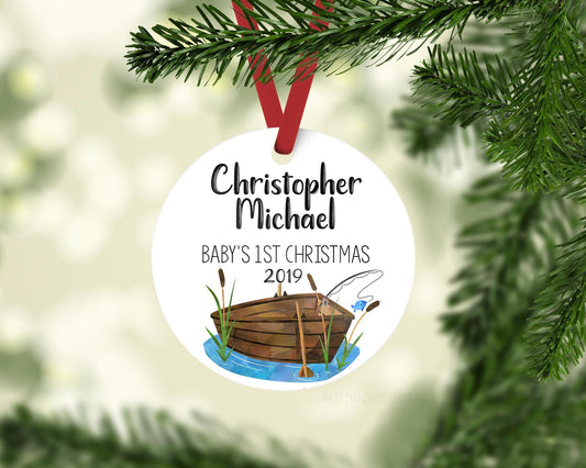 Fishing Baby First Christmas Ornament, Personalized Baby Christmas Ornament, Fisherman Baby Boy Ornament, Holiday Baby Ornament O13