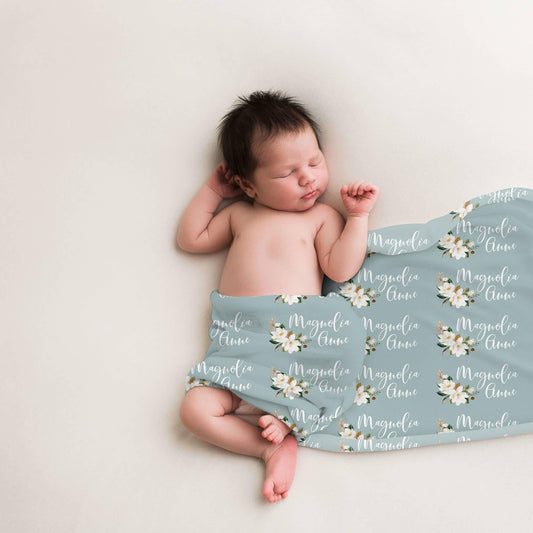 Personalized Baby Swaddle Blanket, Magnolia Boy F6