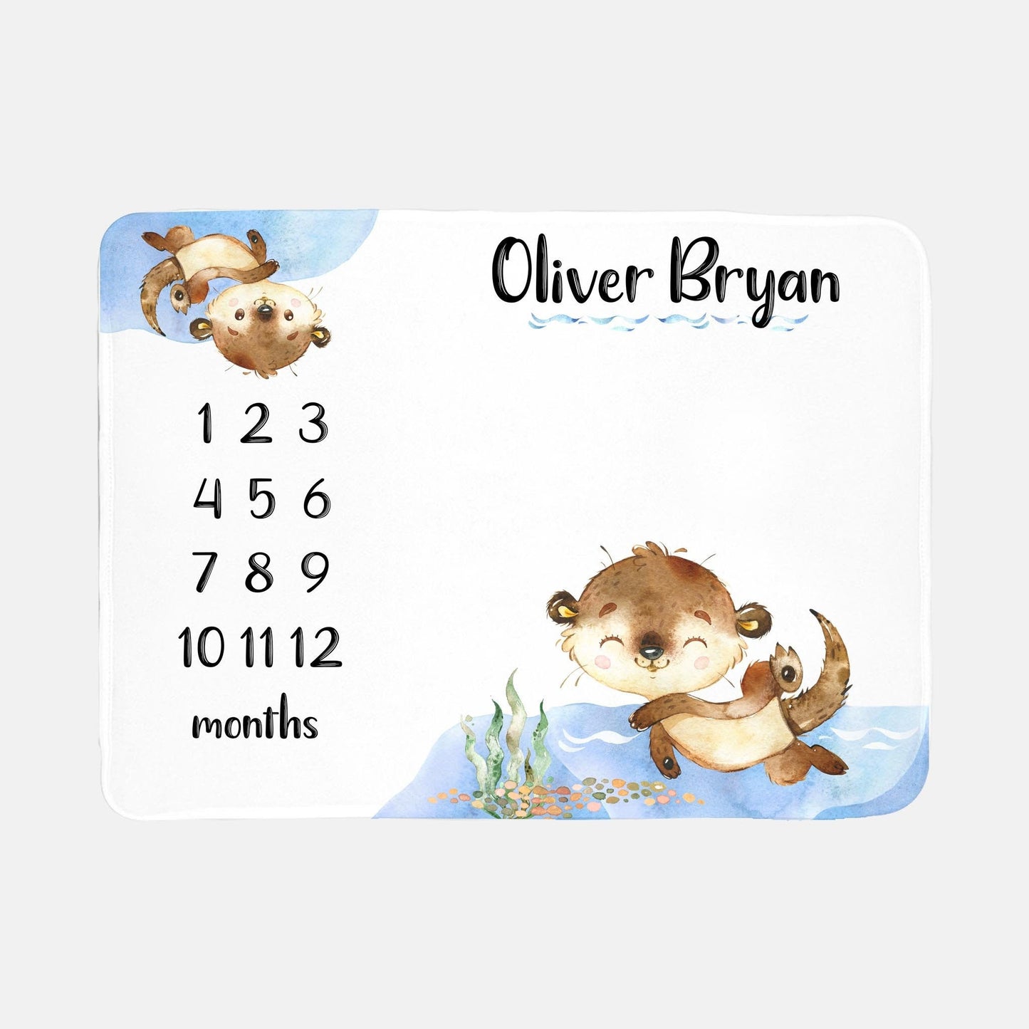 Otter Baby Milestone Blanket, Boy O11