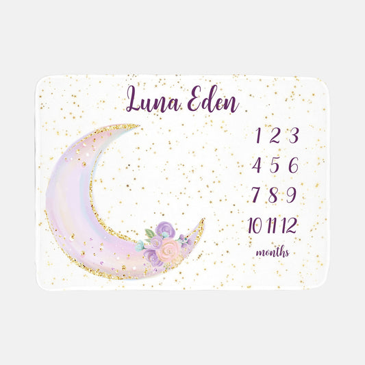 Luna Moon and Stars Baby Milestone Blanket, Girl T8