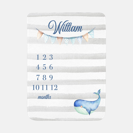 Whale Baby Boy Milestone Blanket, Sea Life Theme O12