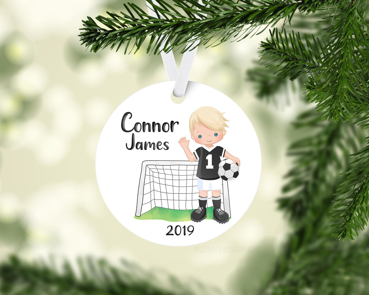 Boy Soccer Player Christmas Ornament