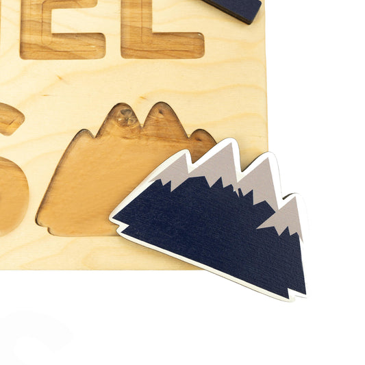 Mountain and Bear Wooden Name Puzzle, Mint and Navy