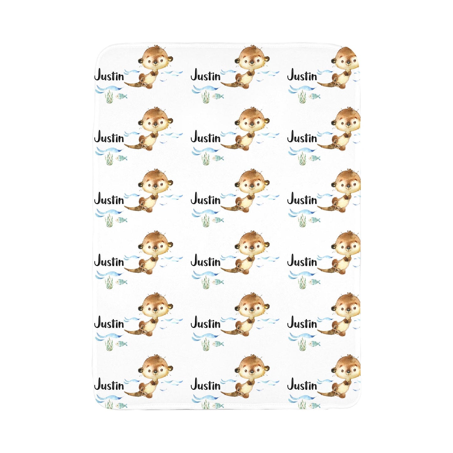 Boy Otter Personalized Baby Swaddle Blanket, O11