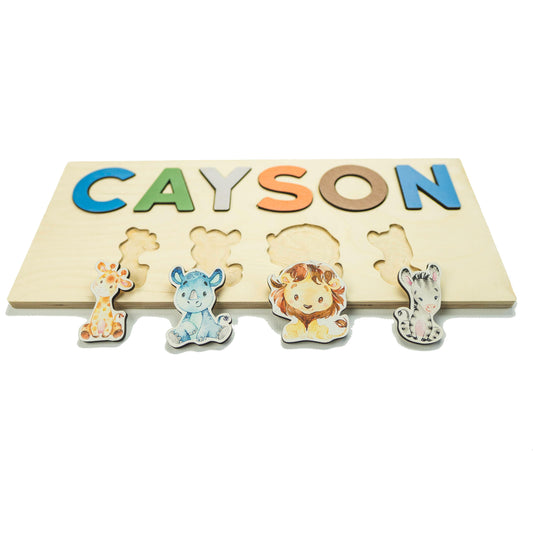 Safari Wood Name Puzzle,Lion Giraffe Rhino Zebra Puzzle