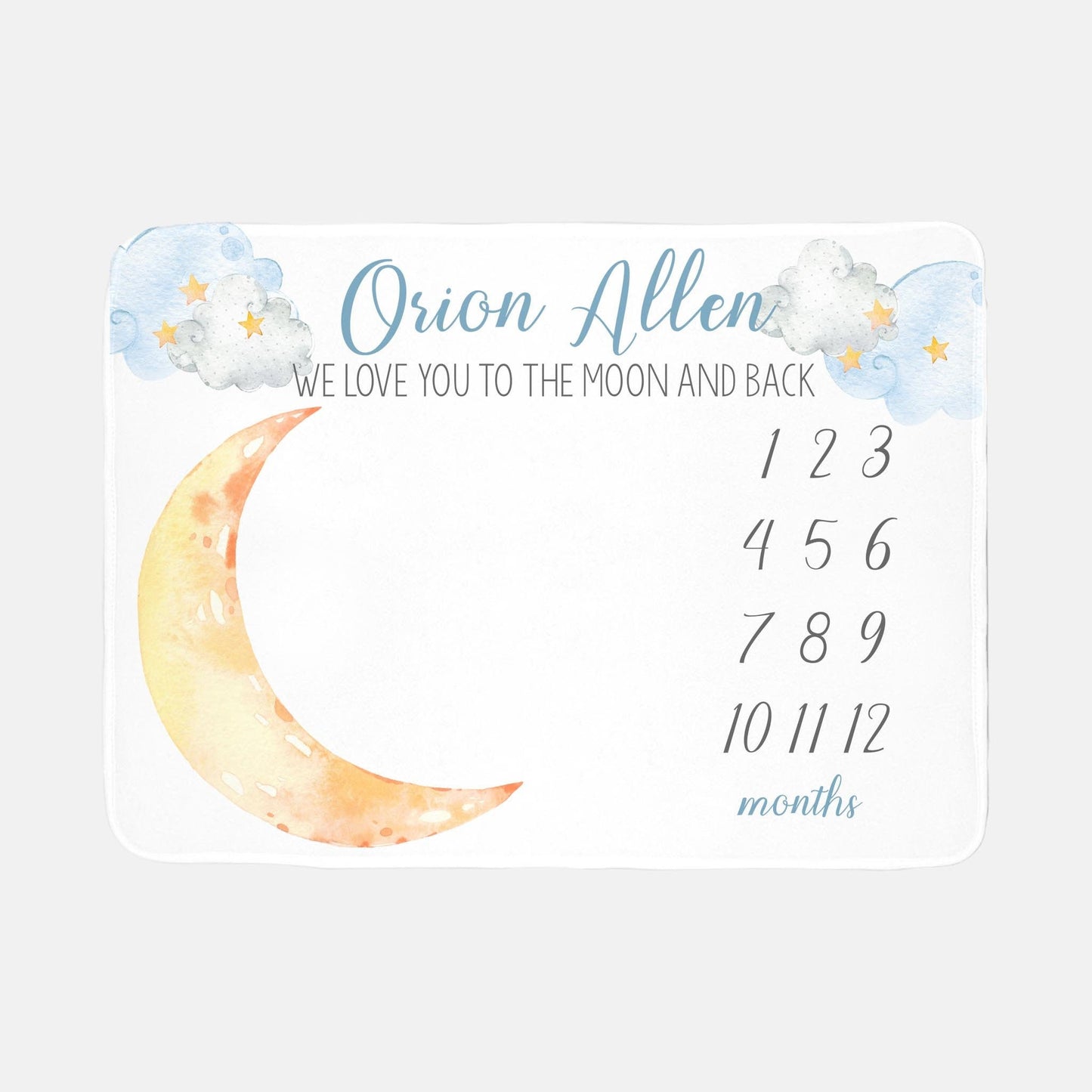 Moon and Stars Boy Milestone Blanket, Celestial Baby Boy, Love You to the Moon and Back