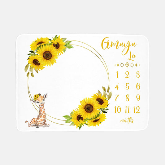 Boho Sunflower Giraffe Girl Milestone Blanket