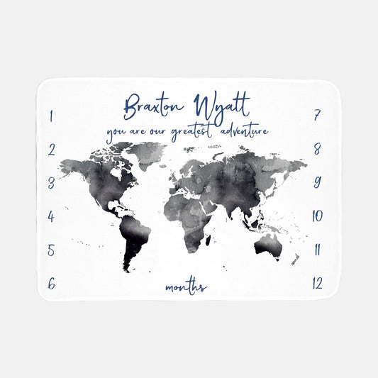 World Map Baby Milestone Blanket, You Are Our Greatest Adventure Blanket