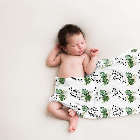 Palm Leaves Baby Swaddle Blanket, Tropical Bedding F55