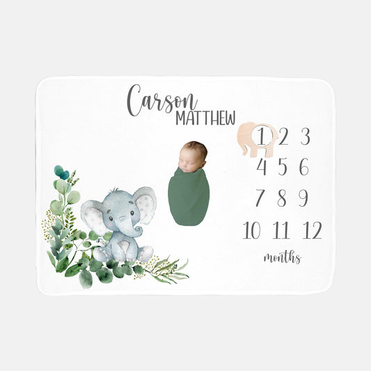 Safari Elephant Baby Boy Milestone Blanket, S6