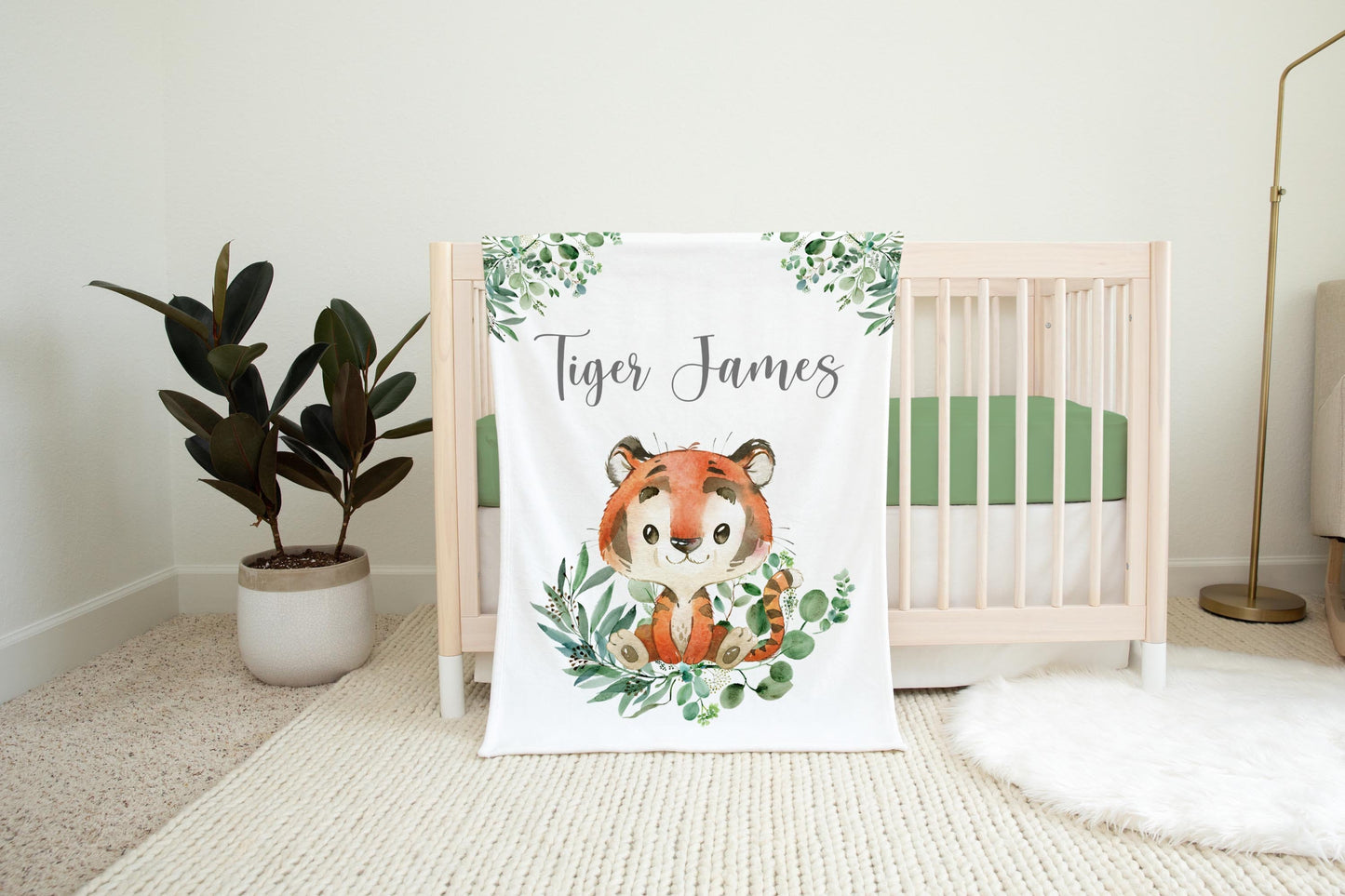 Tiger Boy Blanket, Safari Crib Bedding, S7