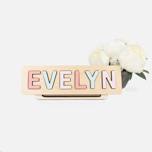 Personalized Wood Name Puzzle, Mint and Coral