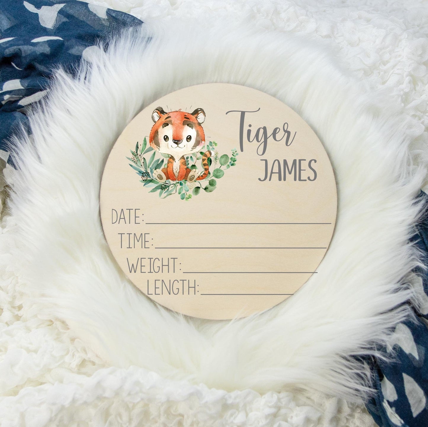 Greenery Tiger Wooden Birth Stat Sign S7