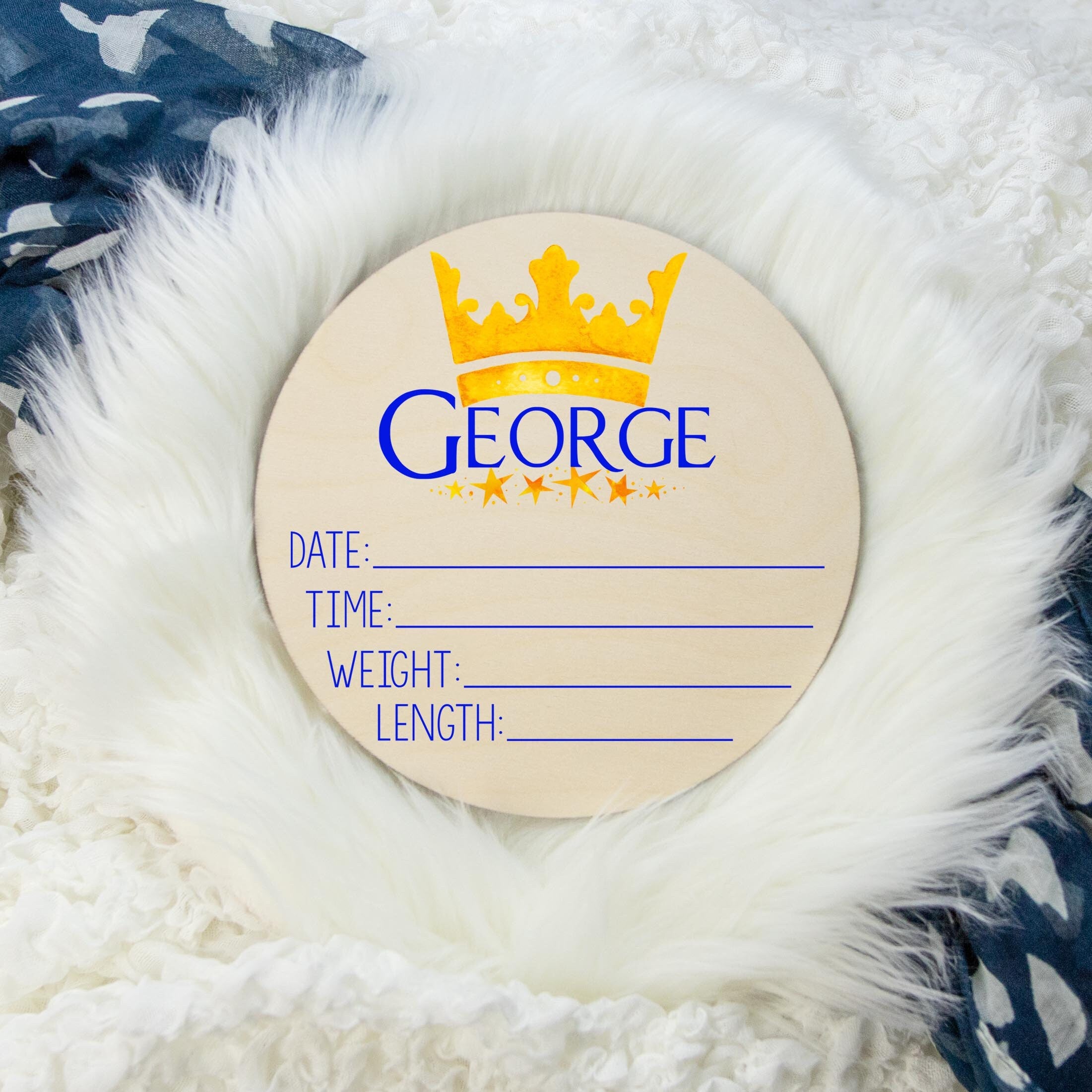 Prince Crown Decor Wooden Birth Stat Sign B13 – The Little Blue Lion