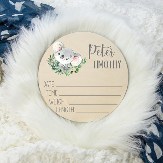 Greenery Koala Wooden Birth Stat Sign