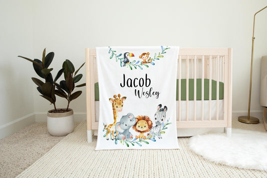 Safari Blanket, Lion, Zebra, Elephant, Giraffe Crib Bedding S3