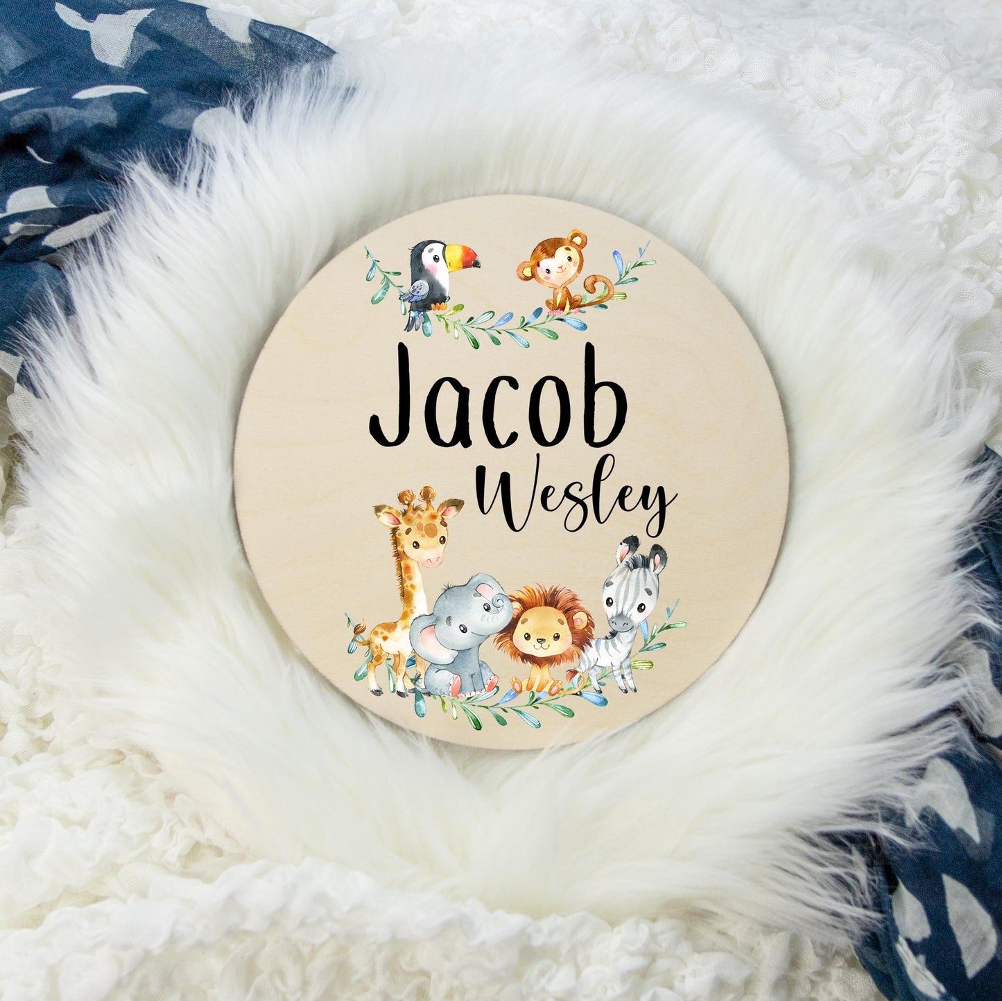 Round Wood Name Sign, Jungle and Safari Nursery Decor S3