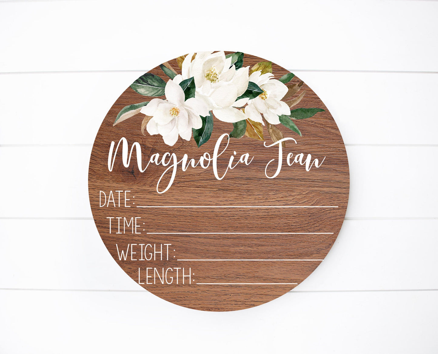 Magnolia Floral Wooden Birth Stat Sign F5