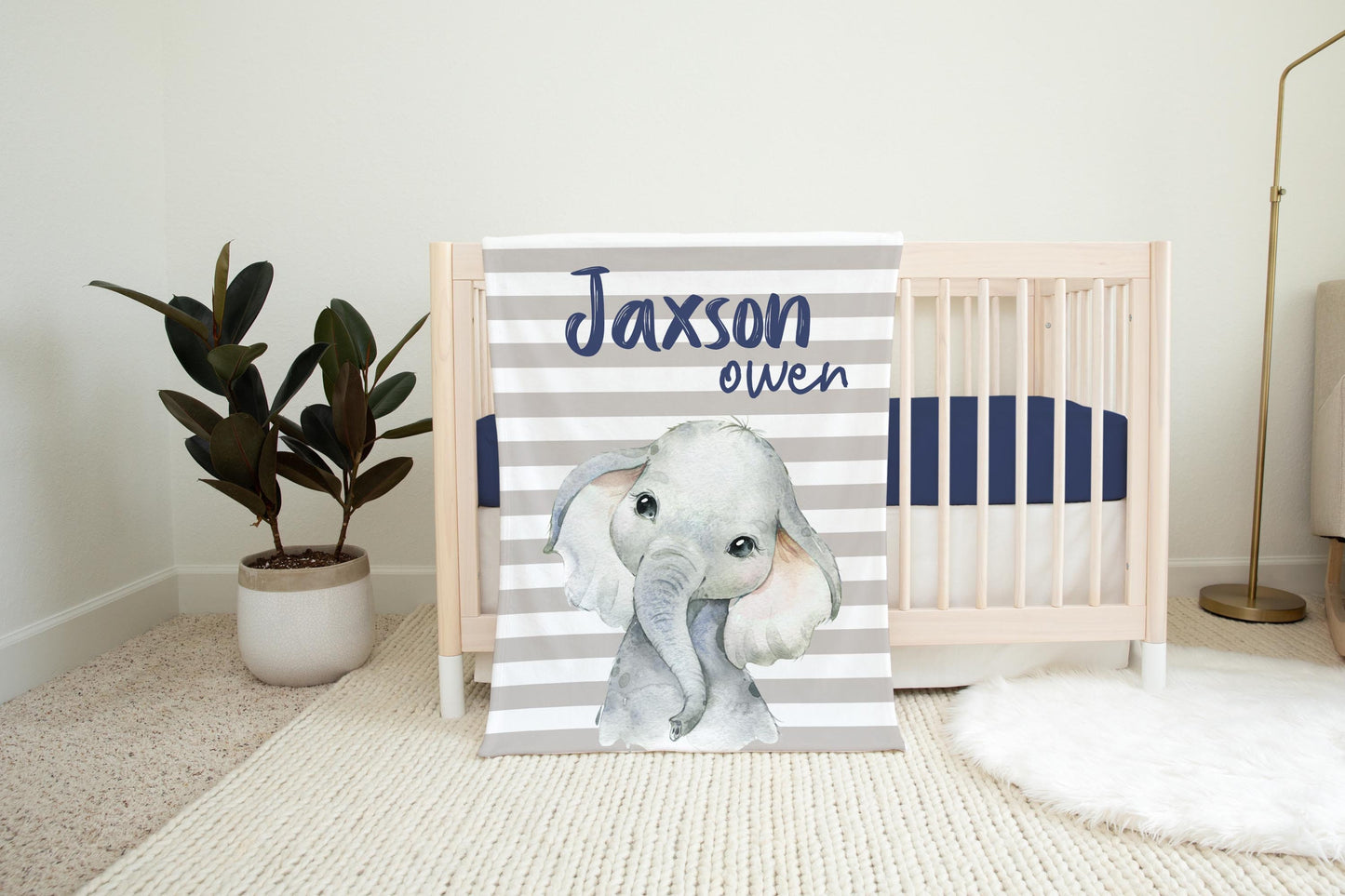 Boy Elephant Personalized Baby Blanket