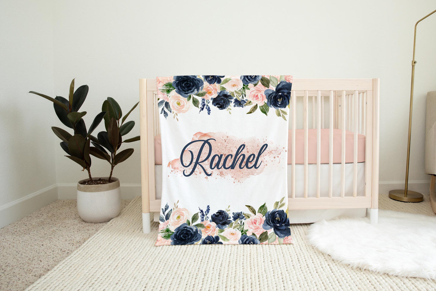 Navy Blush Rose Girl Blanket, F16