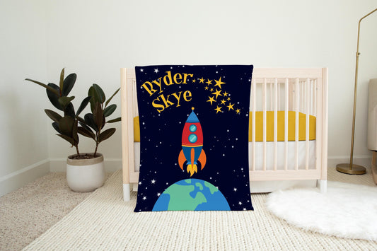 Rocket Personalized Outer Space Baby Blanket