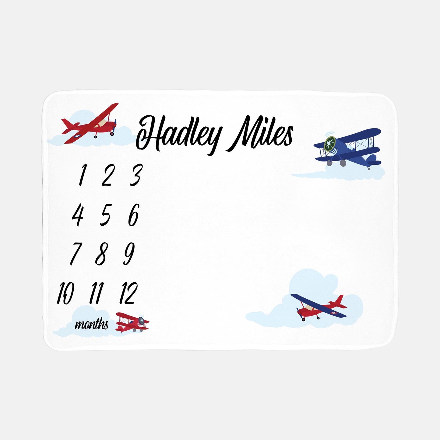 Airplane Baby Milestone Blanket, Planes and Clouds Boy Blanket, T50