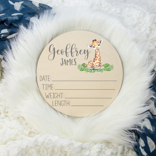 Safari Giraffe Wooden Birth Stat Sign