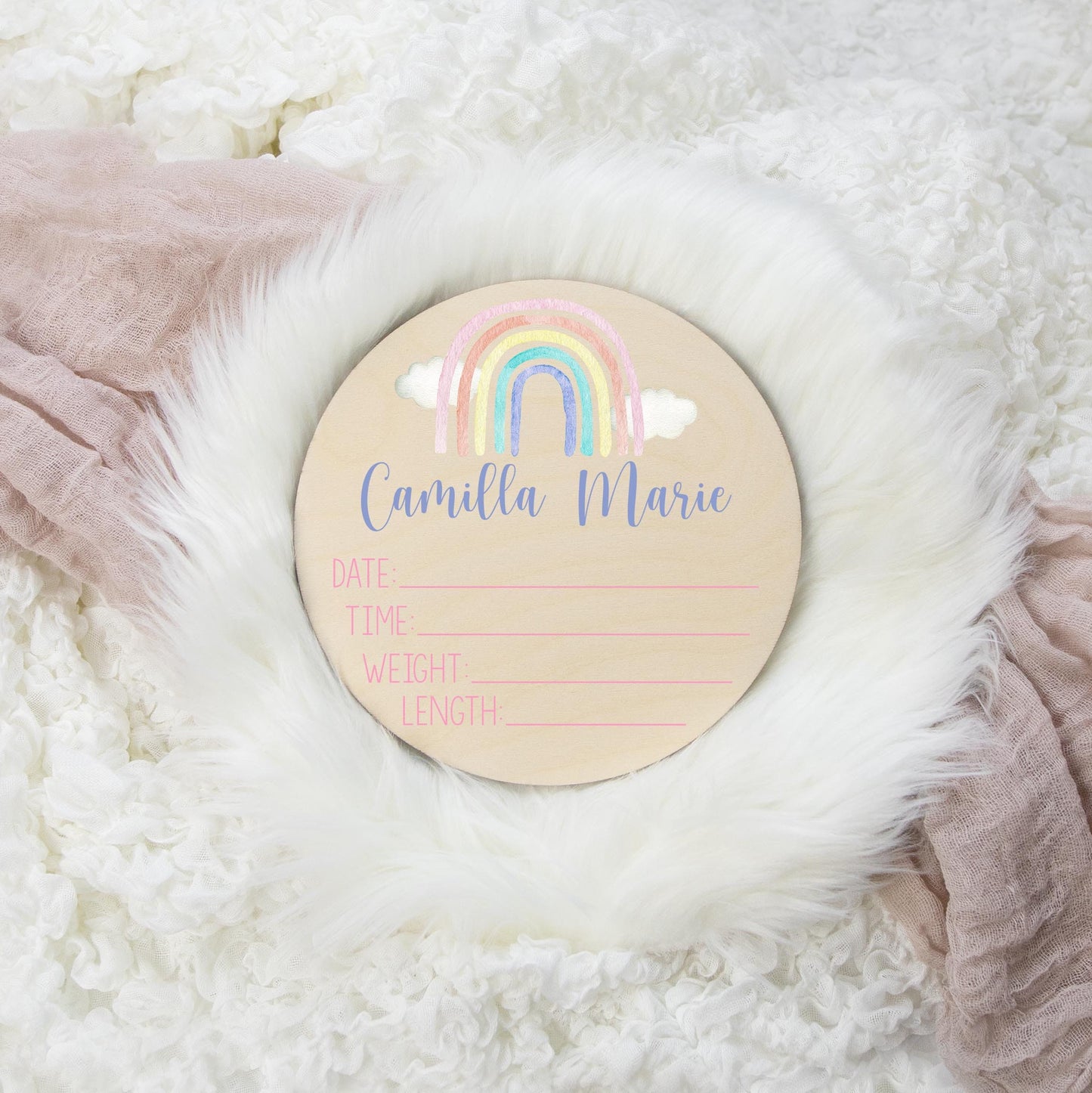 Pastel Rainbow Wooden Birth Stat Sign T28