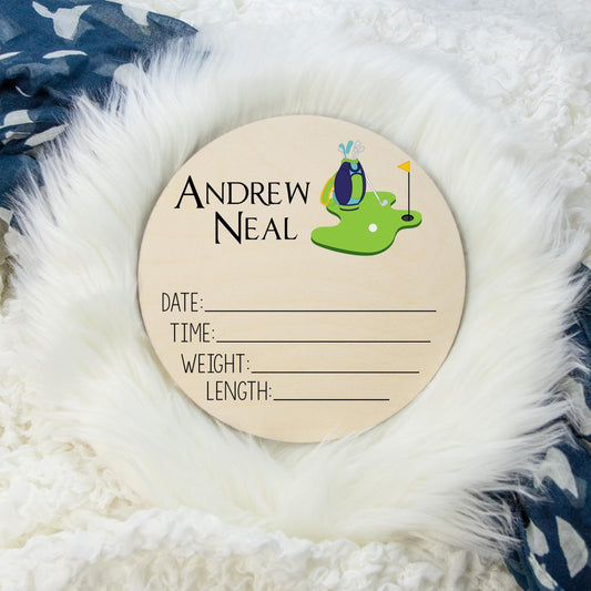 Golf Wooden Birth Stat Sign