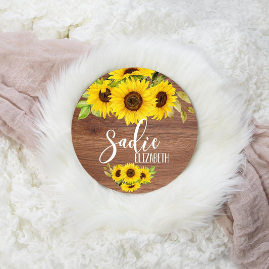 Floral Round Wood Name Sign, Sunflower F8