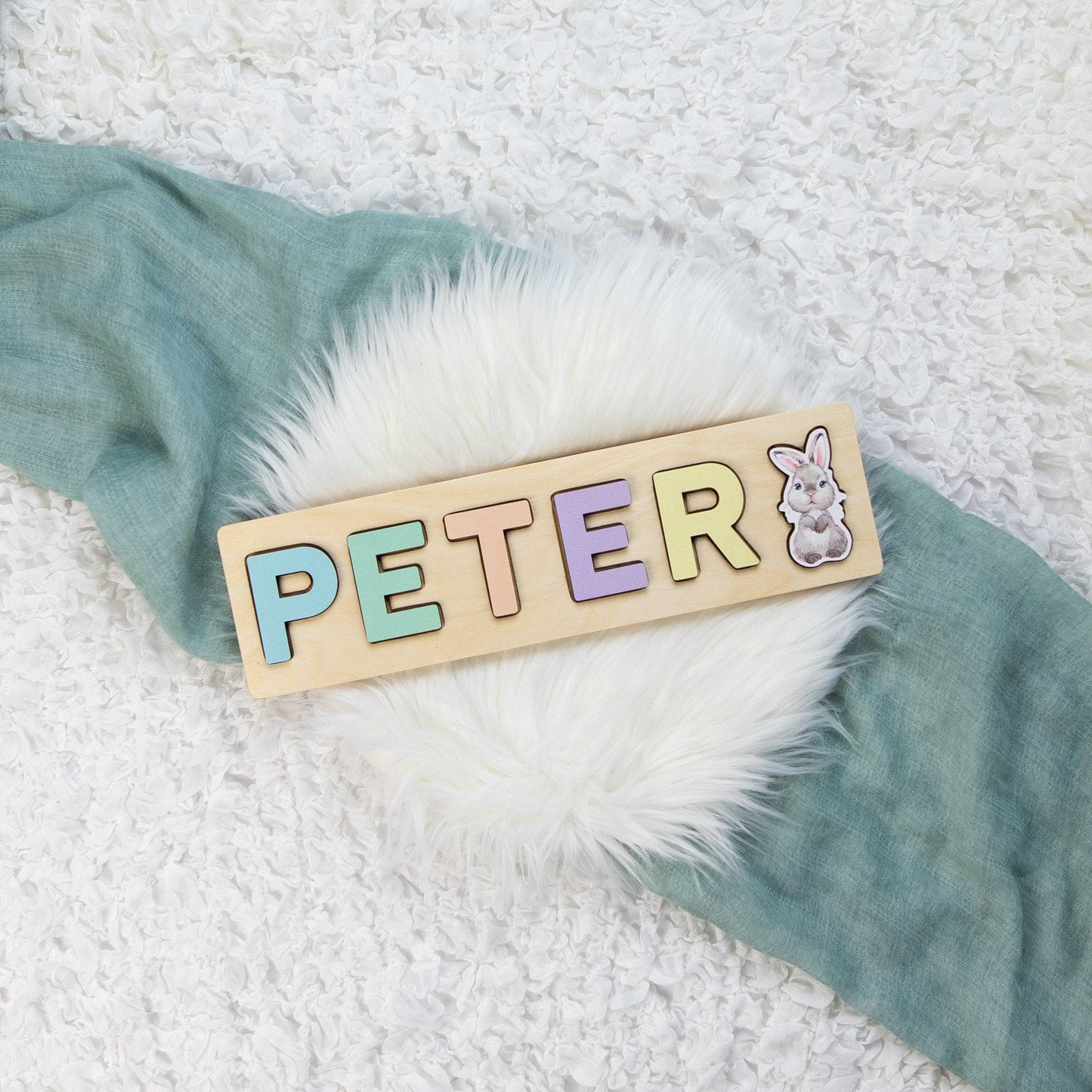 First Easter Gift, Boy Bunny Wood Name Puzzle