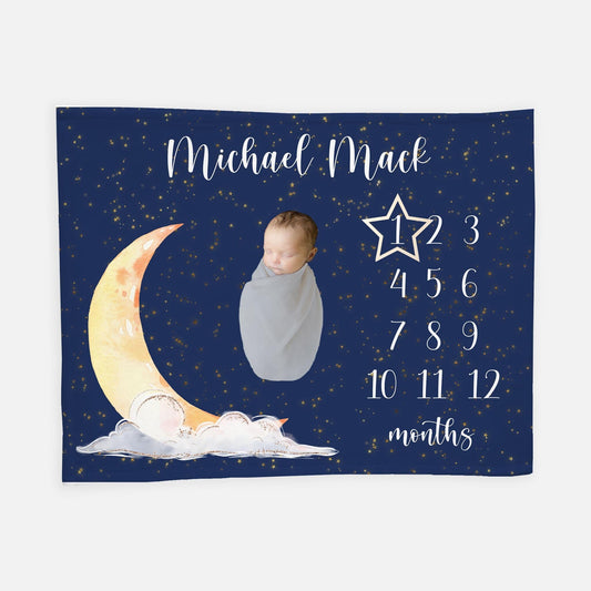 Moon and Stars Baby Milestone Blanket, Luna Baby Boy T7