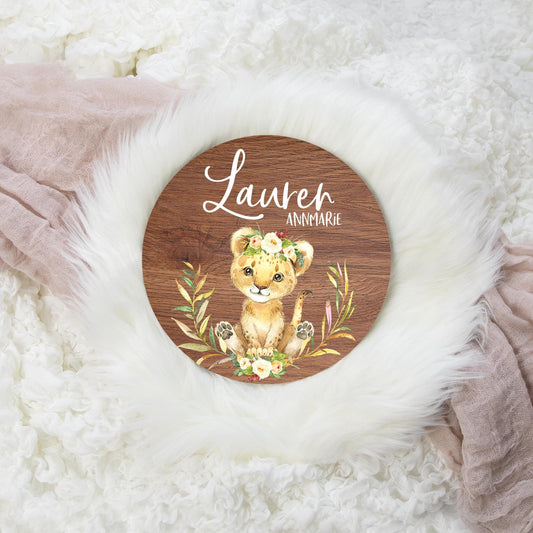 Round Wood Name Sign, Safari Lioness, S14