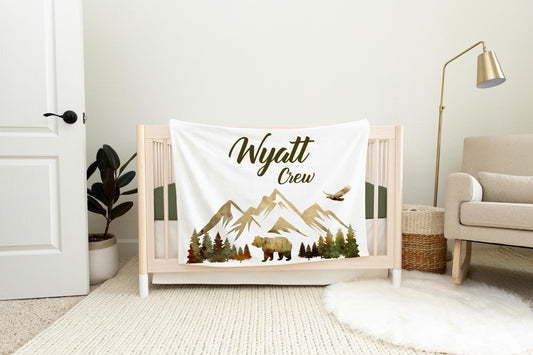 Bear Mountains Baby Blanket, Mountain Crib Decor M5