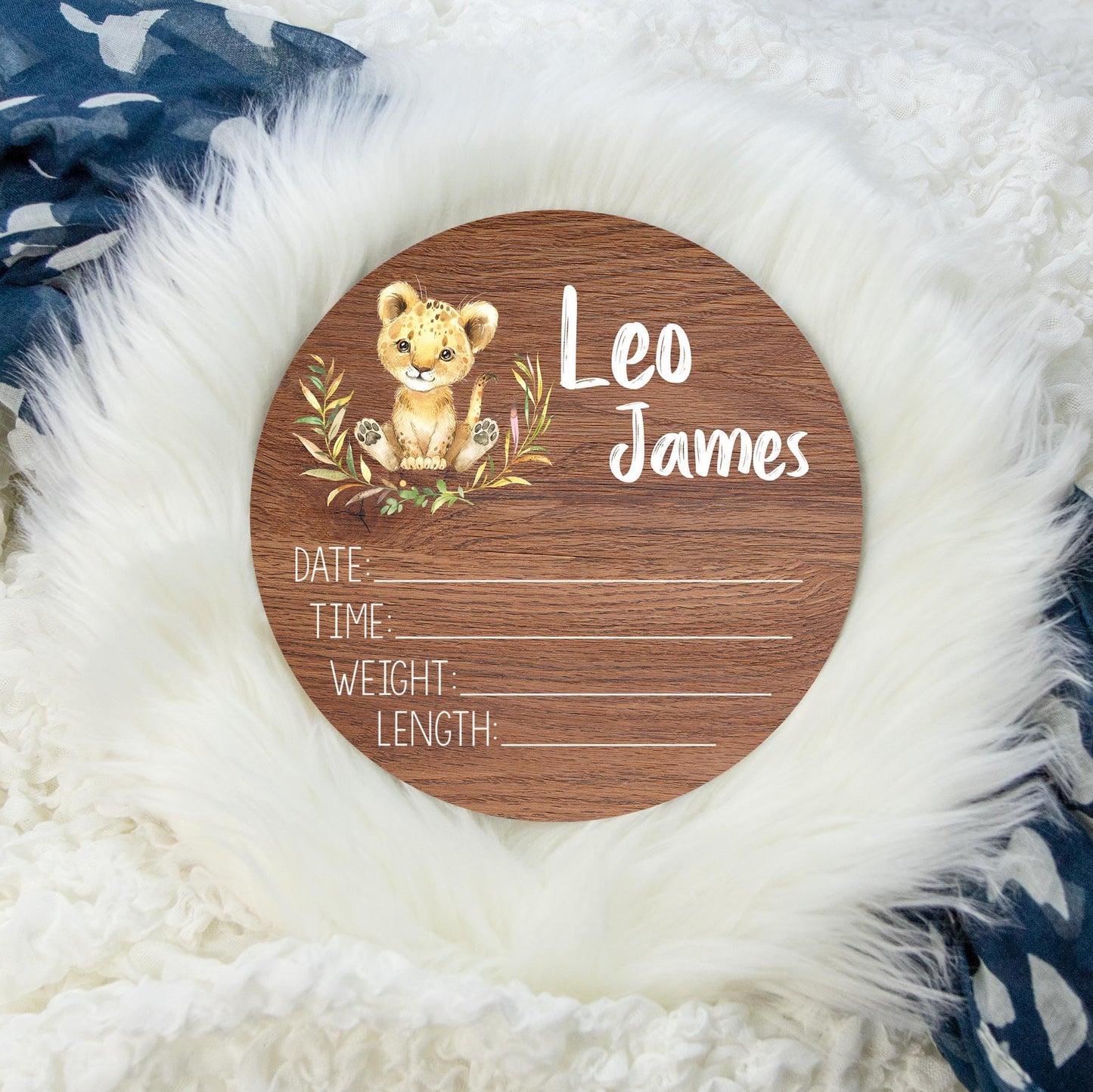 Lion Cub Safari Wooden Birth Stat Sign