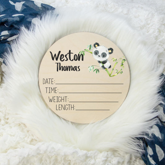 Bamboo Forest Panda Wooden Birth Stat Sign W19