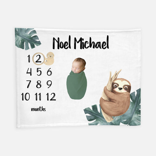 Sloth Baby Milestone Blanket, Boy S33