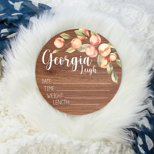 Peaches Wooden Birth Stat Sign F49