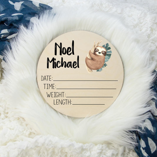 Sloth Wooden Birth Stat Sign S33