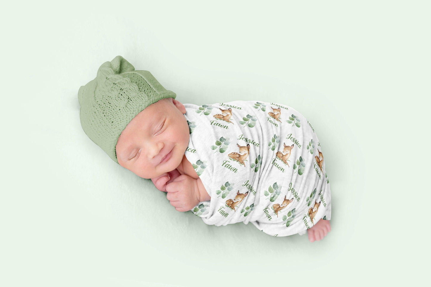 Woodland Fawn Nursery Baby Swaddle Blanket, Eucalyptus Floral Blanket W17