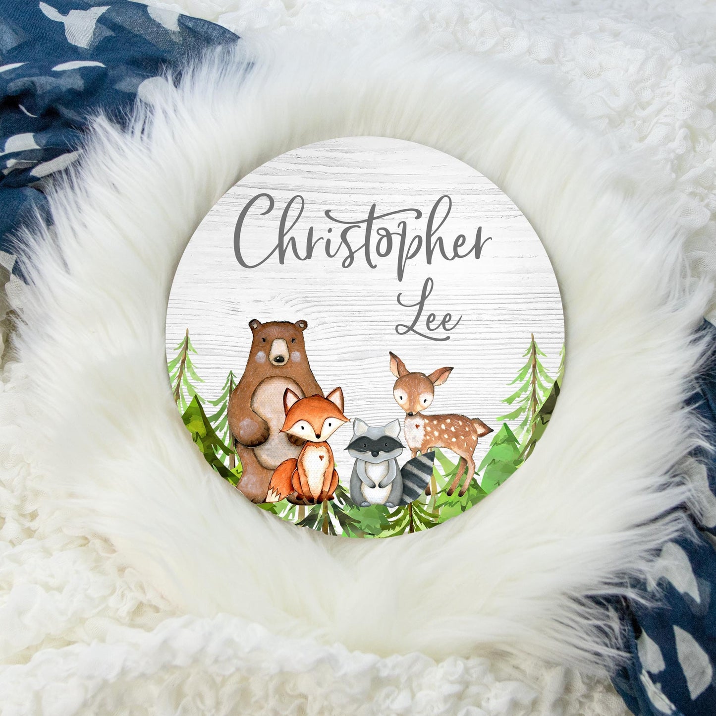 Woodland Nursery Sign, Bear Fox Raccoon Deer Wood Sign W1